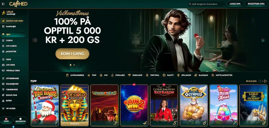 cashed casino forside med bonuser og kampanjer